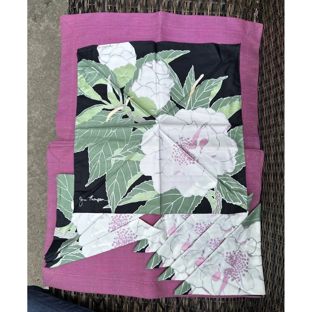 Vintage Jim Thompson Thai Silk Table Linens 8 Placemats 8 Napkins NOS Botanical
